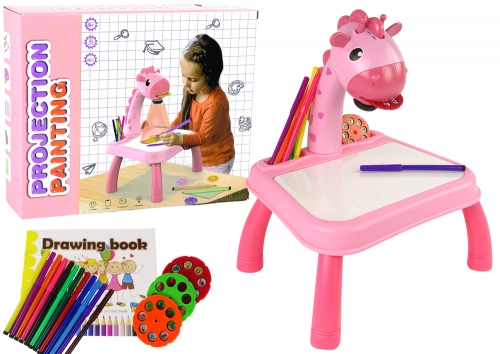 DINOSAUR TABLE WITH PROJECTOR FOR DRAWING + ACCESSORIES COLOUR PINK