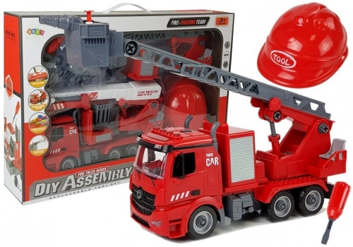 DIY Firetruck 2in1 Kit Removable Lifts Screwdriver Sound Light Effects Helmet