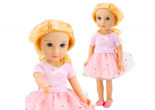 Doll in a dress with tulle, pink, blonde hair, 18'