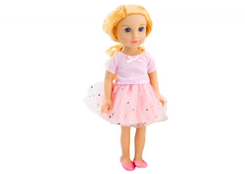 Doll in a dress with tulle, pink, blonde hair, 18'