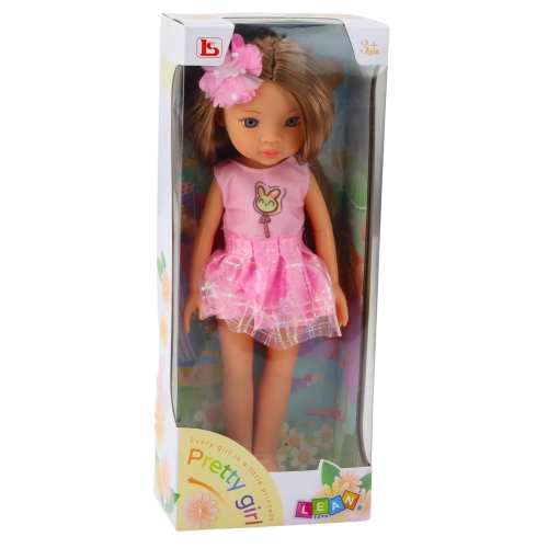 Doll In Pink Dress Long Brown Hair Hairpin Flower
