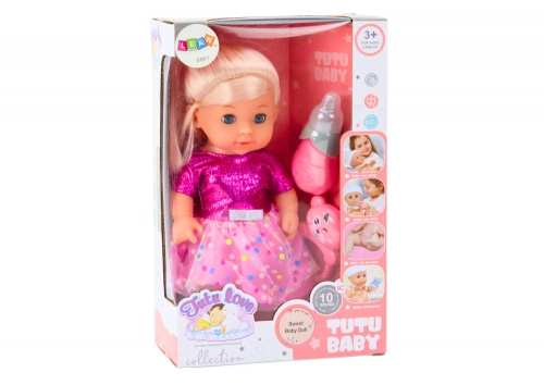 Doll In Pink Dress Peeing Bottle Rattle Sounds