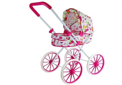 Doll Pram Retro Big Wheels Flowers