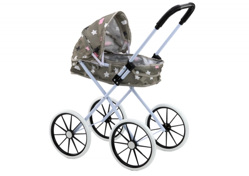 Doll Stroller Large Wheels Foldable Stars Gray