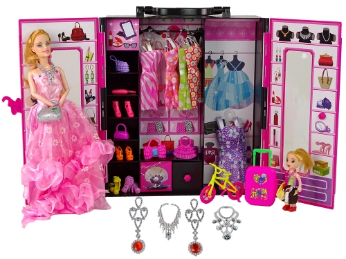 Doll with Clothes Closet Dressing Room For Dolls In the Beauty Girl Suitcase