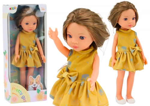 Doll Yellow Dress Brown Hair Large Doll 33cm