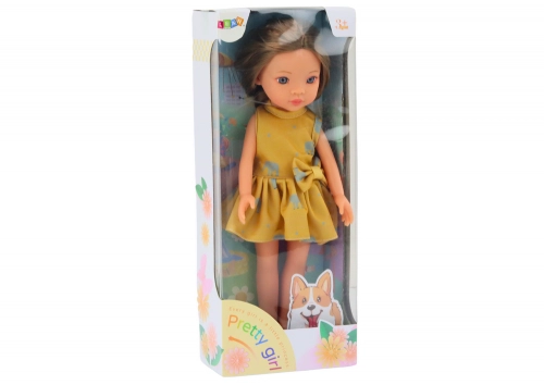 Doll Yellow Dress Brown Hair Large Doll 33cm