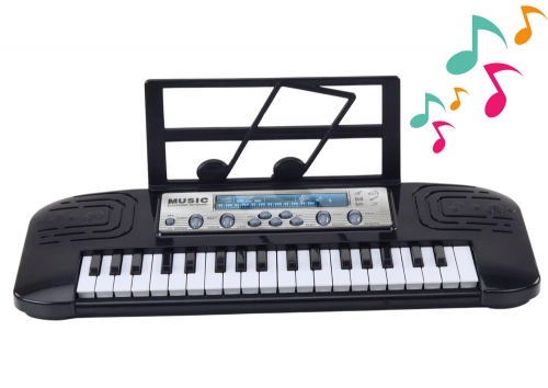 Electric Piano for Children, Microphone Stand, Black