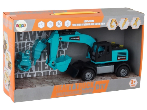 Excavator DIY Kit Blue Construction Vehicle Drill Rig Grapple