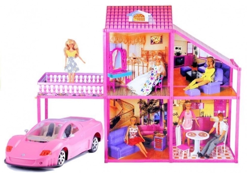 Folded Large Villa for Dolls 76 cm + Pink Car + Accessories
