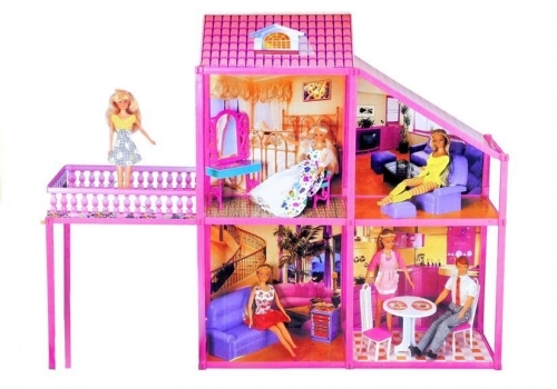 Folded Large Villa for Dolls 76 cm + Pink Car + Accessories