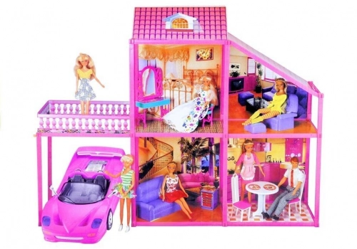 Folded Large Villa for Dolls 76 cm + Pink Car + Accessories