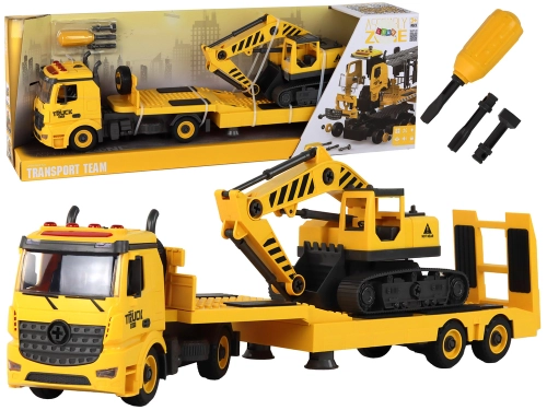 Folding Tow Truck With Crawler Excavator Sound Light DIY Yellow