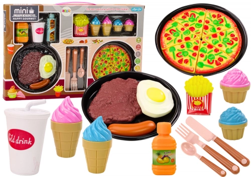 Food Products Set Pizza French Fries Ice Cream Cutlery