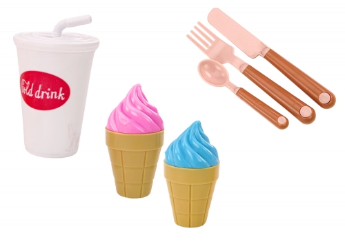 Food Products Set Pizza French Fries Ice Cream Cutlery