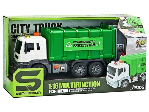 Green 1:16 Segregation Rubbish Truck with Friction Drive Sound effects