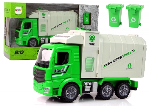 Green Refuse Truck Moving Container Luminous Wheels