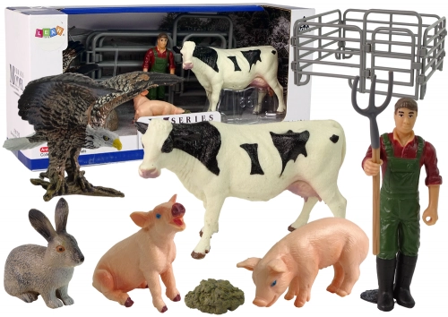 Large Farm Animal Figurine Set + Farmer and Homestead 11 Pieces