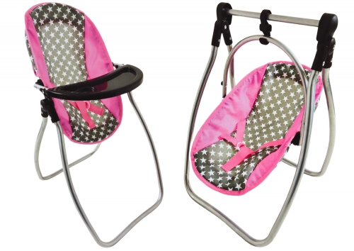 Шезлонг для кукол 2в1 Alice Stars Gray-Pink
