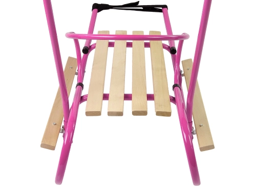 Metal Sled with Push Bar Backrest Strap Pink