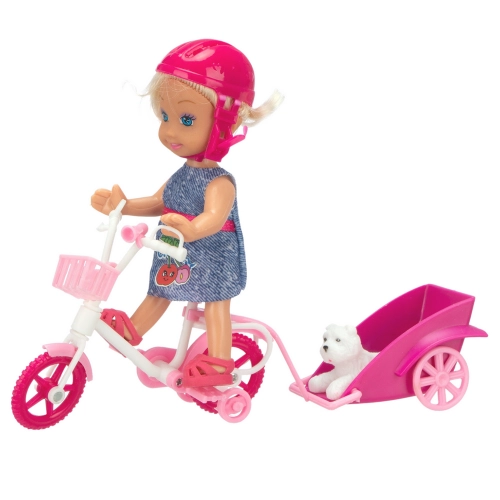 Mini Doll Bike Trailer Helmet White Dog Set
