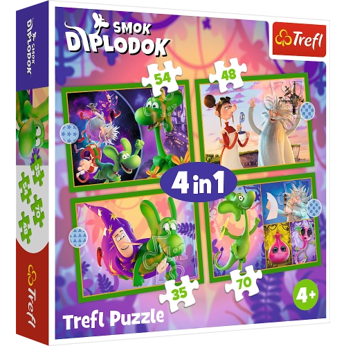 Puzzle 4in1 World of the Diplodocus Dragon - Human Film Diplodocus 34663