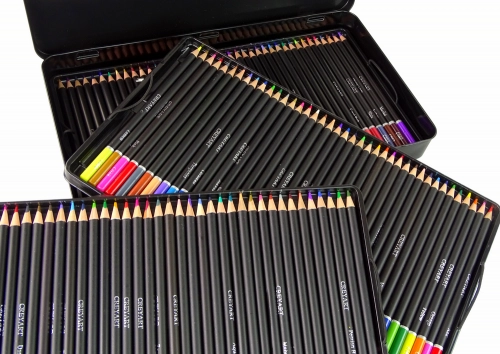 Set of 120 Art Crayons Metal Container