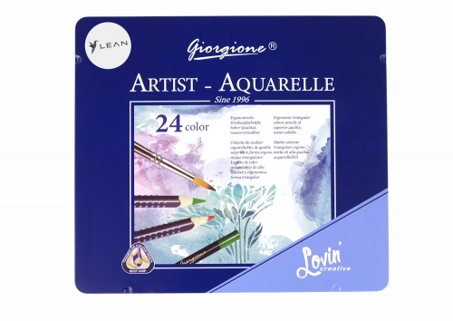 Set of 24 Watercolor Pencils Metal Container