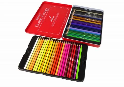 Set of 48 Art Crayons Metal Container