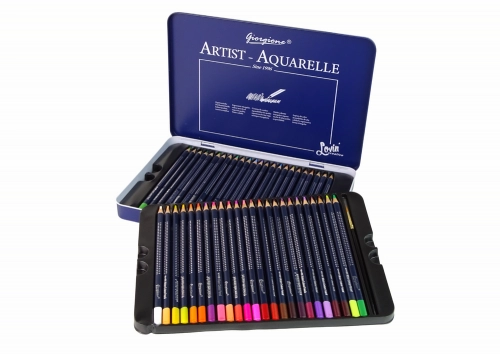 Set of 48 Watercolor Pencils Metal Container