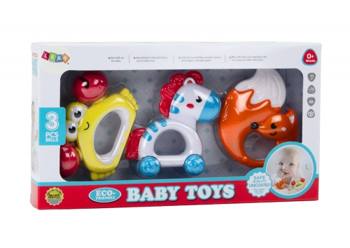 Set of Baby Toys Rattles Teethers Zebra Crab Fox 3 pcs