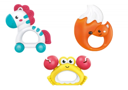 Set of Baby Toys Rattles Teethers Zebra Crab Fox 3 pcs