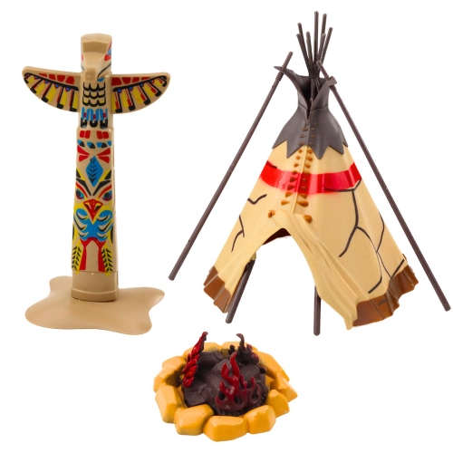 Set of Indian Figures Village Indians Tent Tipi Boat Totem