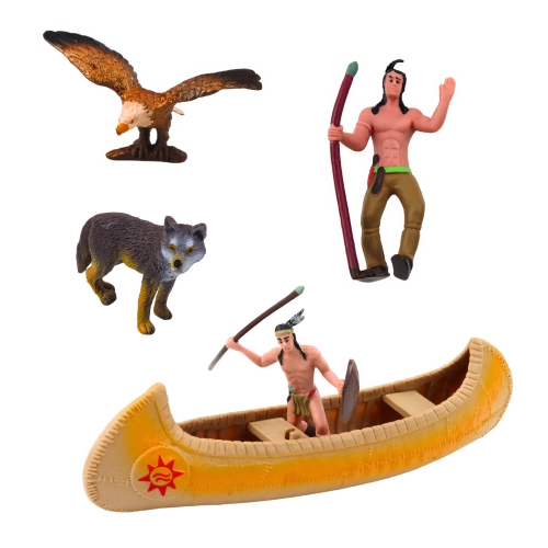 Set of Indian Figures Village Indians Tent Tipi Boat Totem