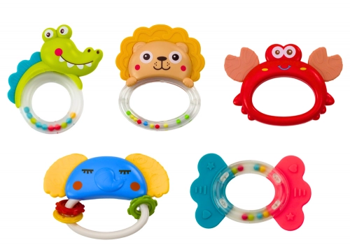 Set of Toys, Rattles, Teethers, Animals, 8 Pieces