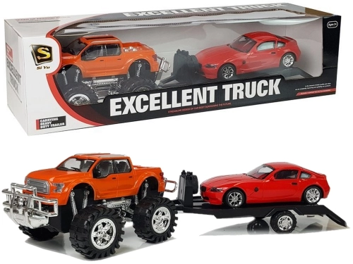 Set of Vehicles Orange Monster Truck Red BMW Caravan 58 cm
