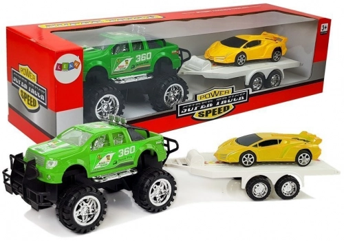 Set of Vehicles Yellow Sportcars Green Off-Road with Friction