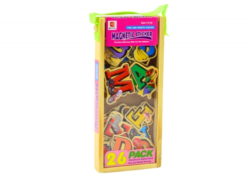 Set of Wooden Letters Pictures Magnets 26 Pieces