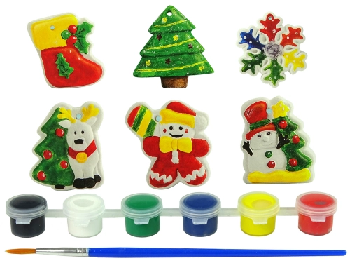 Set Plaster Casts For Painting Paints Christmas Tree Snowman