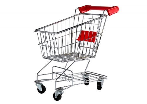 Shopping cart, metal basket for children, silver, large