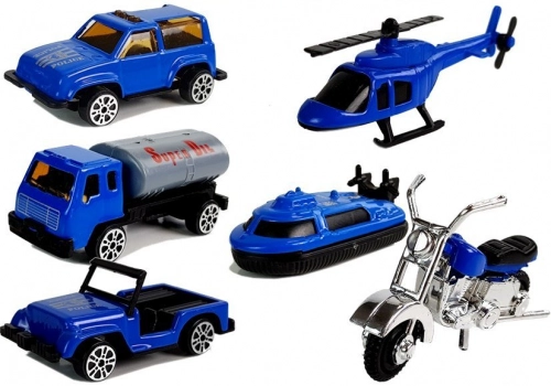Truck with cars. Police. Garage. Suitcase. Game board
