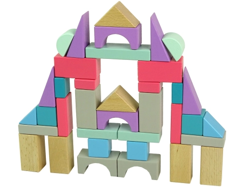 Wooden Bricks Pastel Colours 55 Pieces Castle