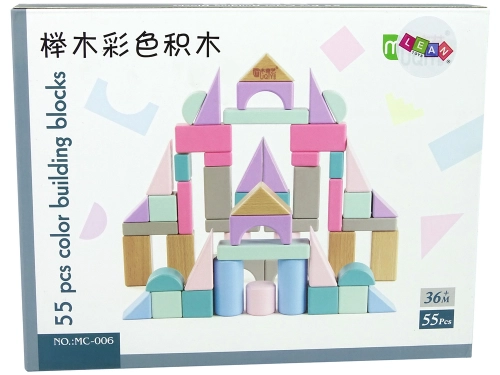 Wooden Bricks Pastel Colours 55 Pieces Castle
