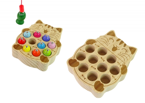 Wooden Fish Catching Game 2 Fishing Rods Kitten