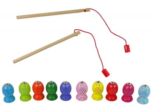 Wooden Fish Catching Game 2 Fishing Rods Kitten