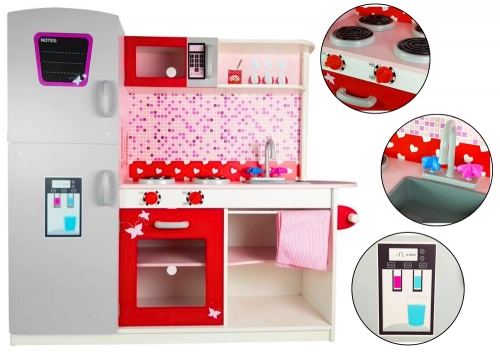 Wooden Kitchen Jolie Pink/White - With Fridge And Microwave