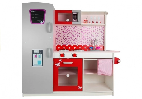 Wooden Kitchen Jolie Pink/White - With Fridge And Microwave