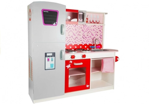 Wooden Kitchen Jolie Pink/White - With Fridge And Microwave