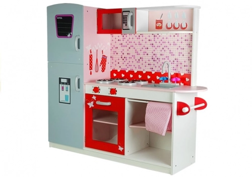 Wooden Kitchen Jolie Pink/White - With Fridge And Microwave