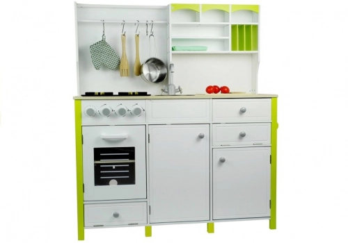 Wooden Kitchen with an Oven and Accessories Green-White